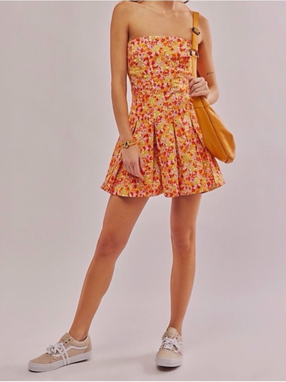 Free People Yellow Pink Orange Floral Mini Dress